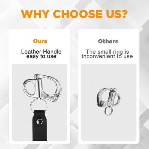 Reallnaive 2 Pcs Firefighter Quick Release Shackle with Leather Handle for SCBA Mask Quick Release Clip Firefighter Tools Accessories Marine Grade 316 Stainless Steel Snap Shackle for Rigging, Black