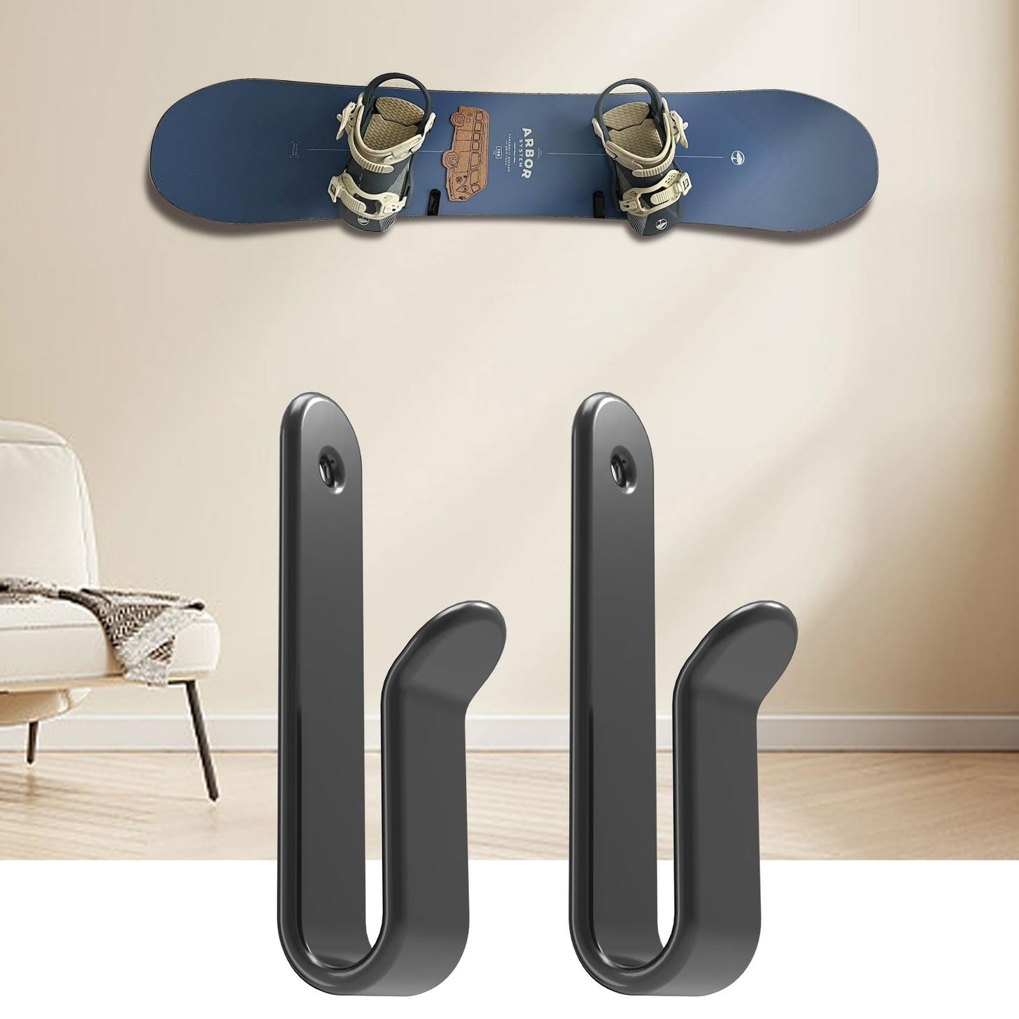 IRENPORU Horizontal Snowboard Wall Mount Clips Snowboard Rack Wall Mount Snowboard Mount Storage Snowboard Wall Mount for Room (Black)