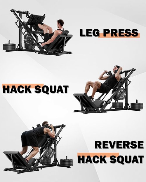 GOIMU Leg Press Hack Squat Machine Combo, 4 in 1 Adjustable Leg Press Machine for Home Gym, Smooth Leg Exercise Machine, Hack Squat Machine for Full Lower Body Workout L2(Black)
