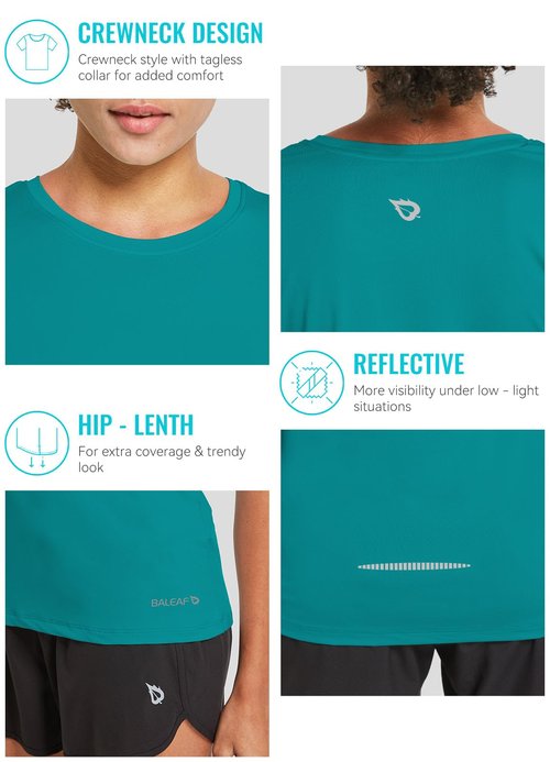 baleaf Women's Short Sleeve Running Workout Shirts Athletic Tops Lightweight Quick Dry Training Yoga Crewneck Teal M
