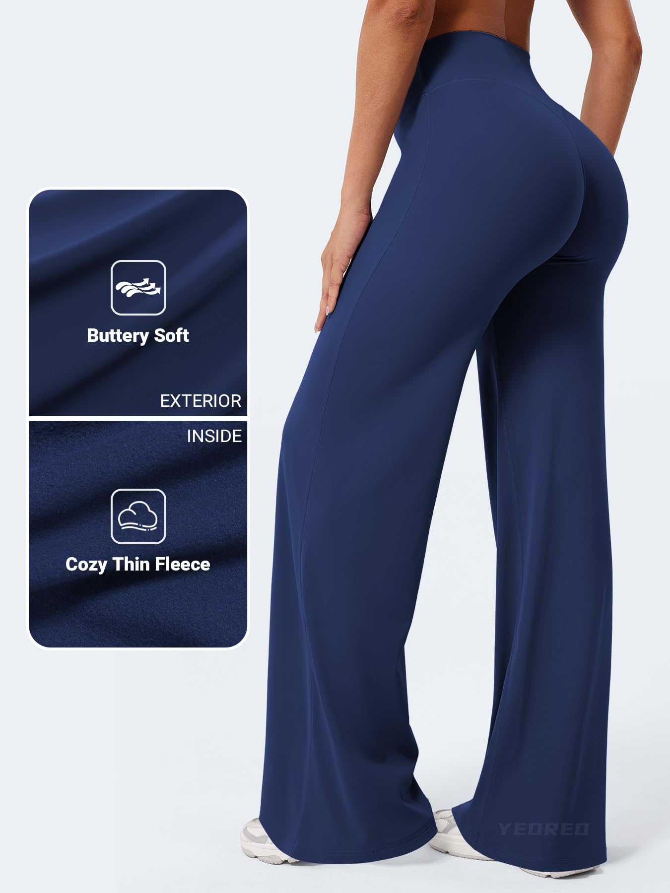 YEOREO Workout Leggings Womens No Front Seam Straight Leggings 33" Thin Fleece High Waist Buttery Eddiy Gym Yoga Pants Navy Blue XL