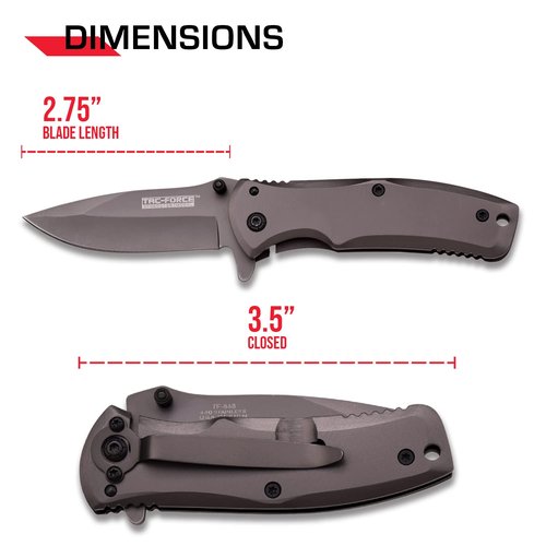 Tac-Force Folding Pocket Knife –Grey TiNite Coated Stainless Steel Blade and Handle, Frame Lock and Pocket Clip, Tactical, EDC, Rescue - TF-848