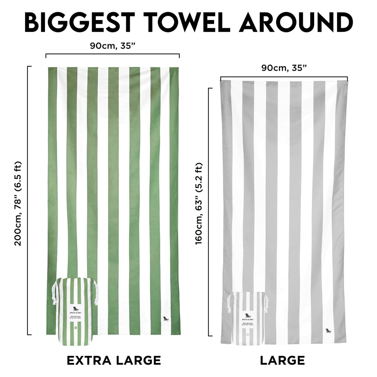 Dock & Bay Beach Towel - Quick Dry, Sand Free - Compact, Lightweight - 100% Recycled - Includes Bag - Cabana - Set E (4), Extra Large (200x90cm, 78x35)