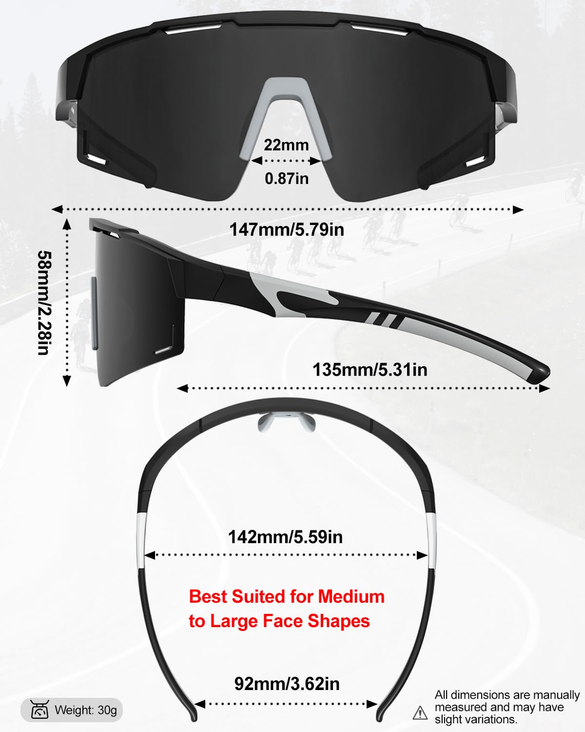 Pluxmooc Men's Polarized Sports Sunglasses, UV400 Wrap Around Cycling Glasses for Men, Anti-Fog Lightweight Sun Glasses for Running Fishing Baseball Softball Bike (Black)