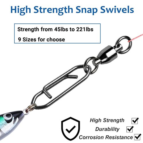 AMYSPORTS High Strength Snap Swivels Stainless Bearing Rolling Fishing Swivel Freshwater Snap Swivels Fishing Clip Steel Black Nickel, 25pcs, 45lbs