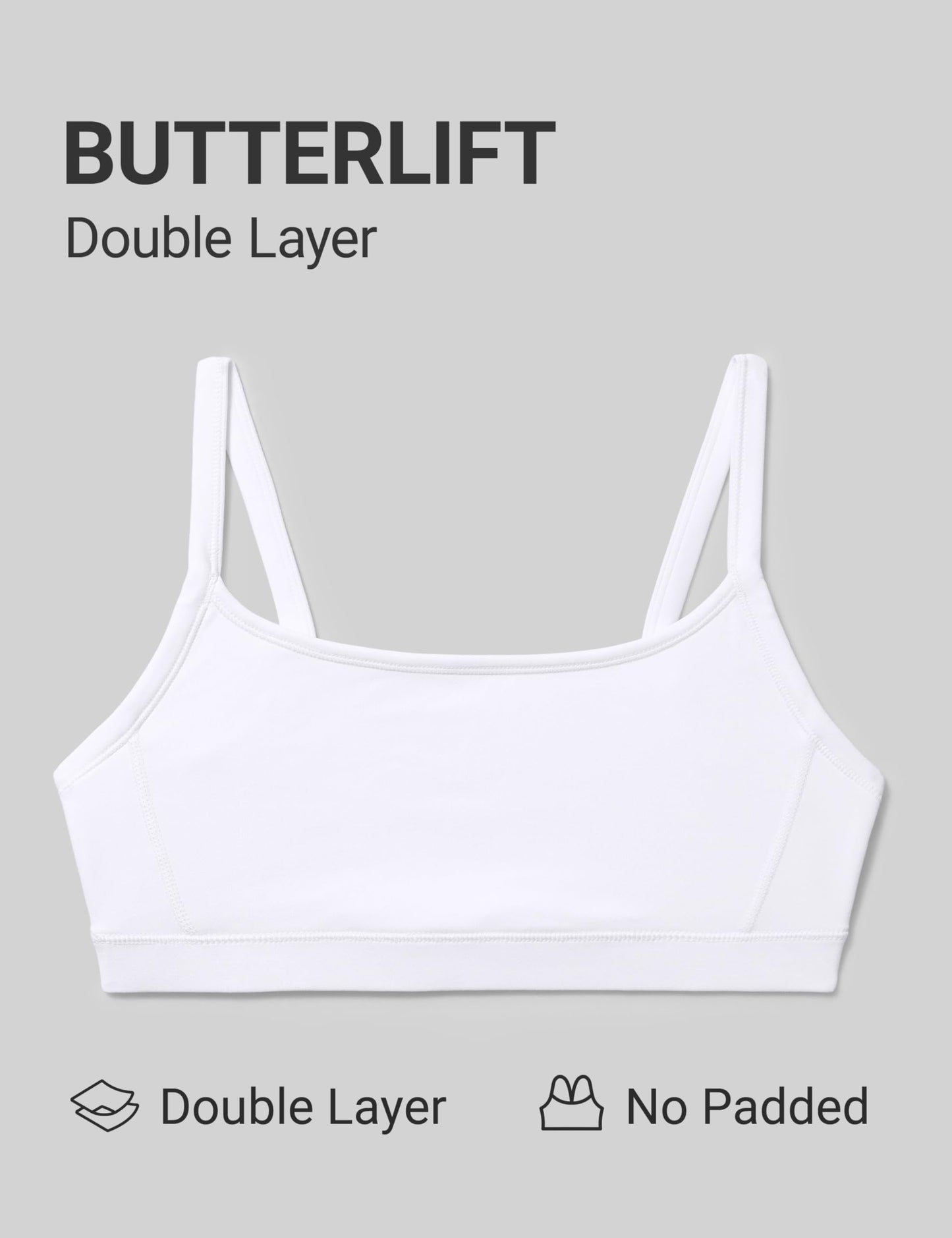 CRZ YOGA Butterlift Double Lined Scoop Neck Sports Bras for Women - Spaghetti Straps U Back Yoga Top Non Padded White Medium