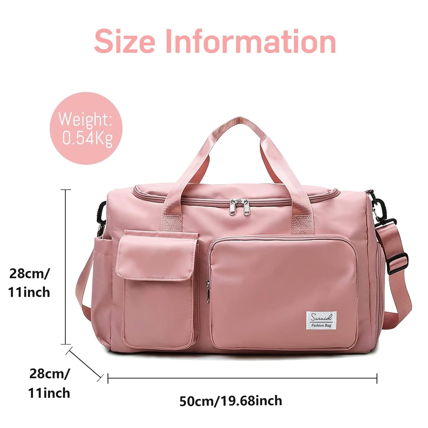 Suruid Sports Gym Duffel Bag with Shoes Compartment and Dry Wet Separated Pocket for Men and Women - Overnight Weekender Training Handbag Yoga Bag - Pink
