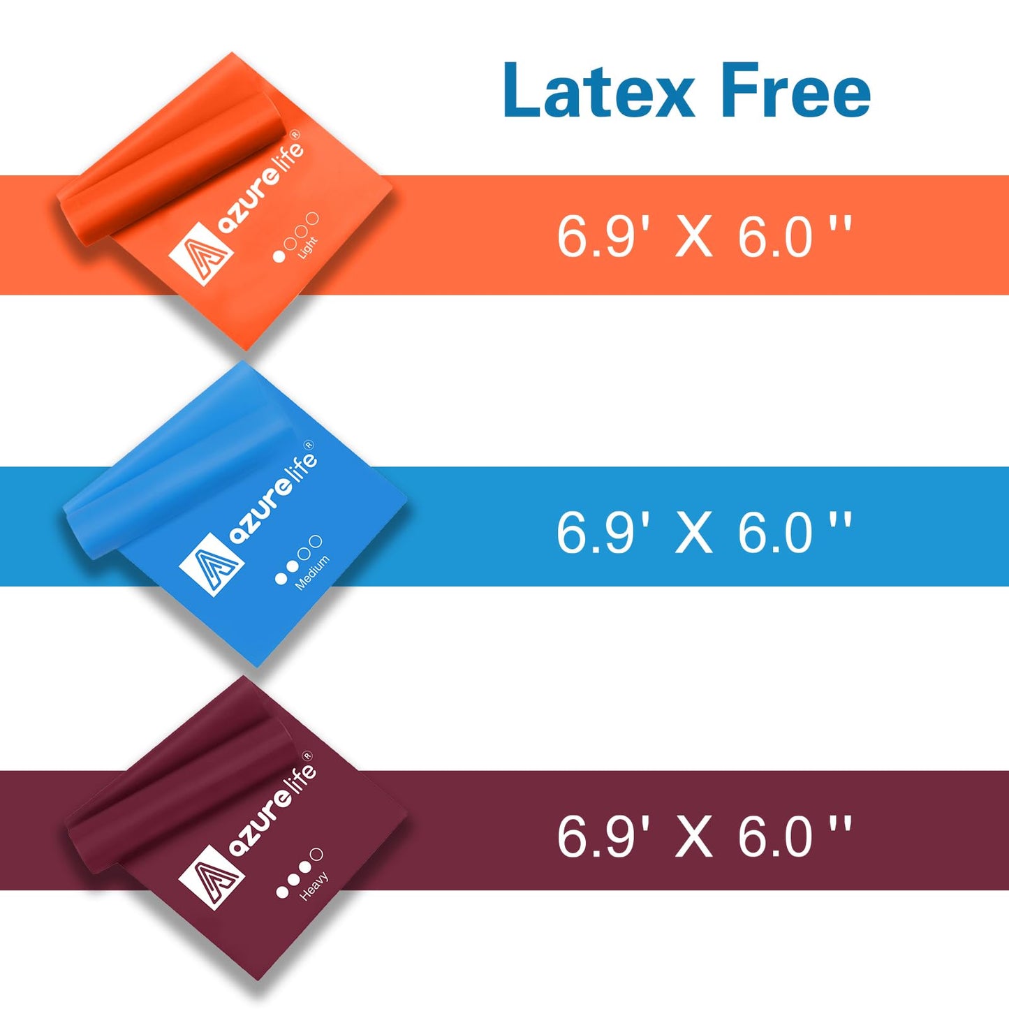 A AZURELIFE Resistance Bands,Professional Long Non-Latex Elastic Stretch Bands,Exercise Bands for Physical Therapy, Yoga, Pilates, Rehab, at-Home or The Gym Workouts, Strength Training