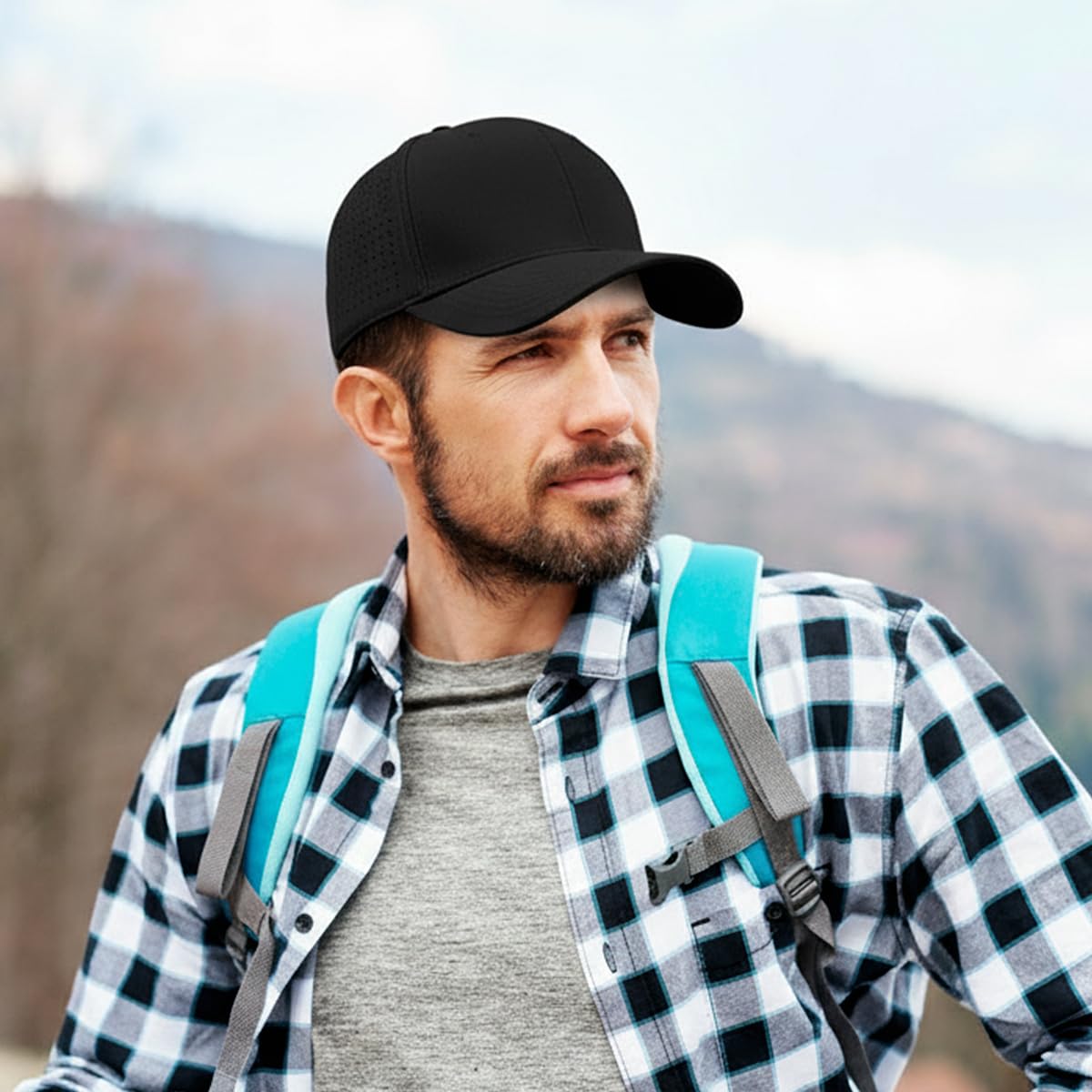 Cap America i8533 2-Pack Flexfit 110 Perforated Performance Snapback Mid Profile 6-Panel Cap w/UV Guard & Adjustable Snapback (Black)