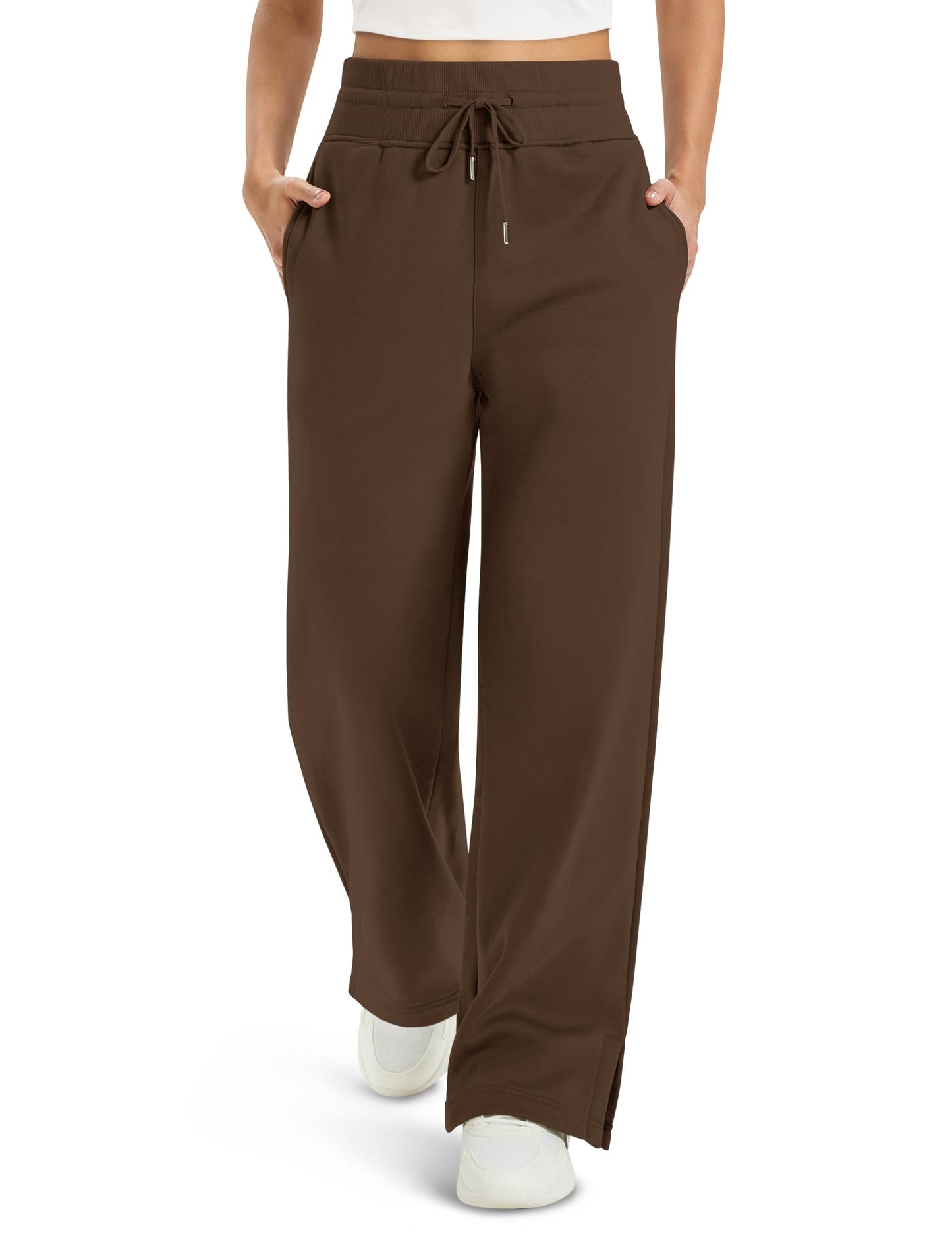 MAGCOMSEN Womens Fleece Lined Sweatpants Wide Leg Winter Warm Thermal Loose Cotton Lounge Pants with Pockets Brown S