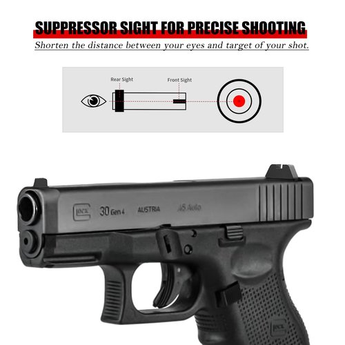 BRASS HUNTER Suppressor Height Sight Set for Glock - Optical Compatible, High Black .315" Serrated Front, Flat Black .394" Rear Assembly | Fits Glock All Models
