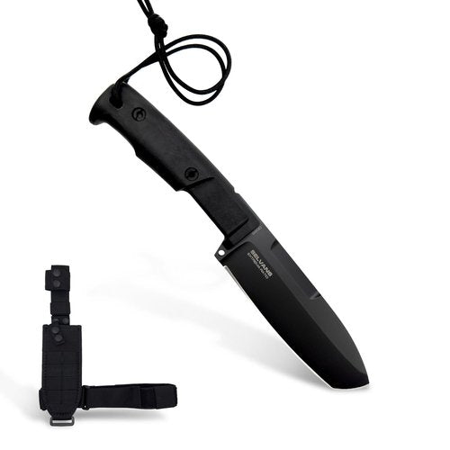 Extrema Ratio - Selvans S600 (BLACK), Fixed Blade Knife, Böhler S600 steel hardened to 64 HRC, burnished finish, ergonomic Forprene handle, full tang construction, survival-ready, sheath included