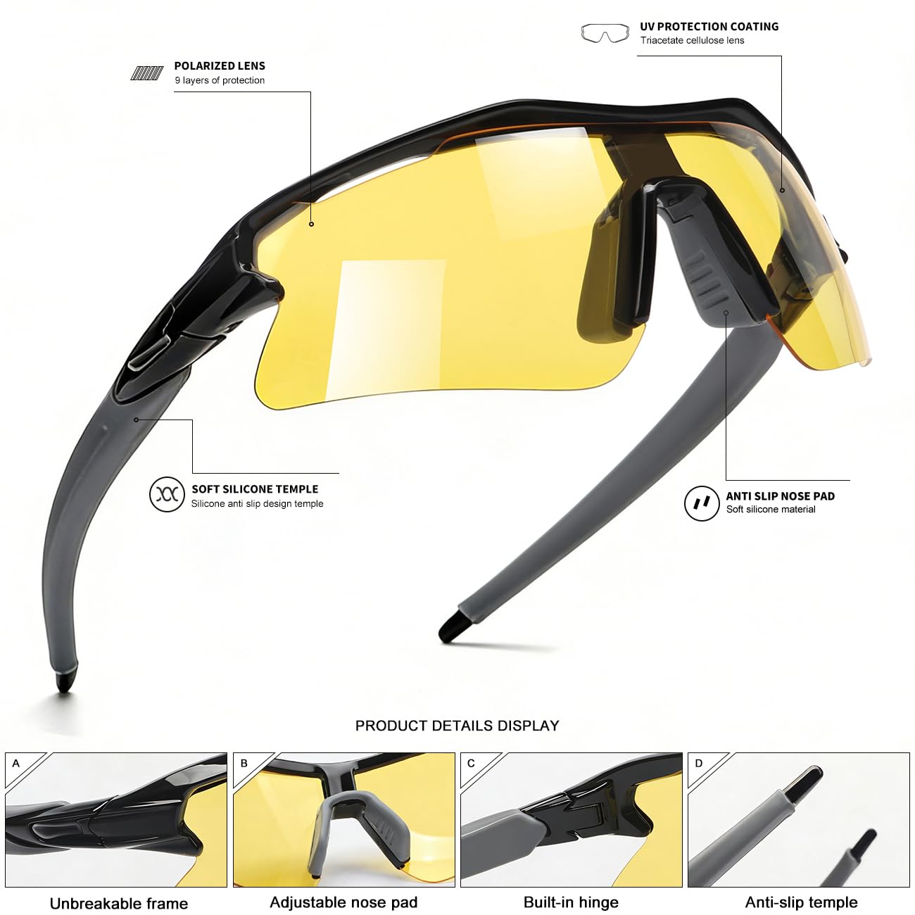 SEKKAF Polarized Sports Sunglasses for Men Women and Youth, UV400 Protection Ideal for Cycling Baseball Fishing Golf Running