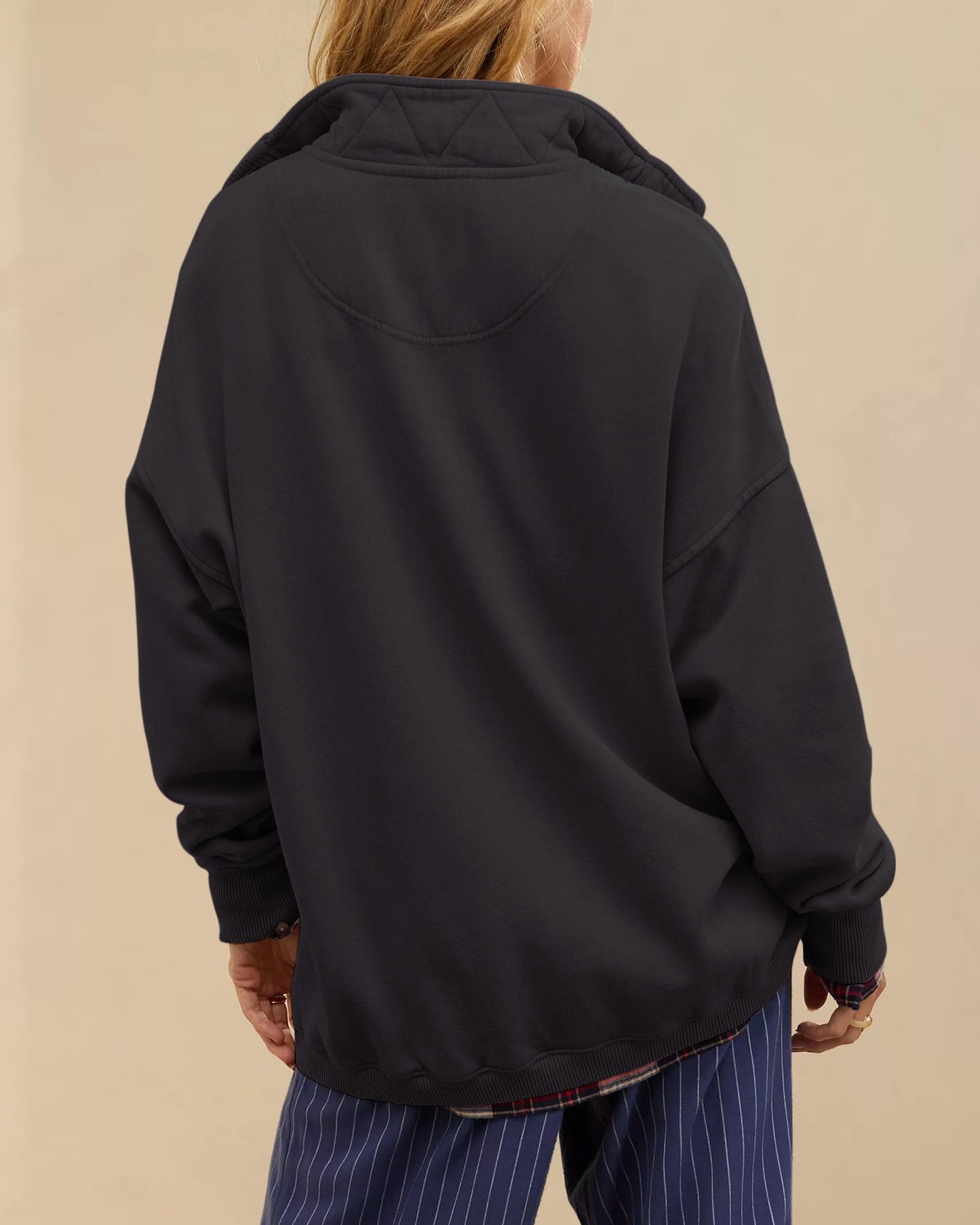 Gacaky Sweatshirt for Women Oversized Casual Long Sleeve Button Henley Neck Pullover Tops Fashion Outfits Clothes Black Large