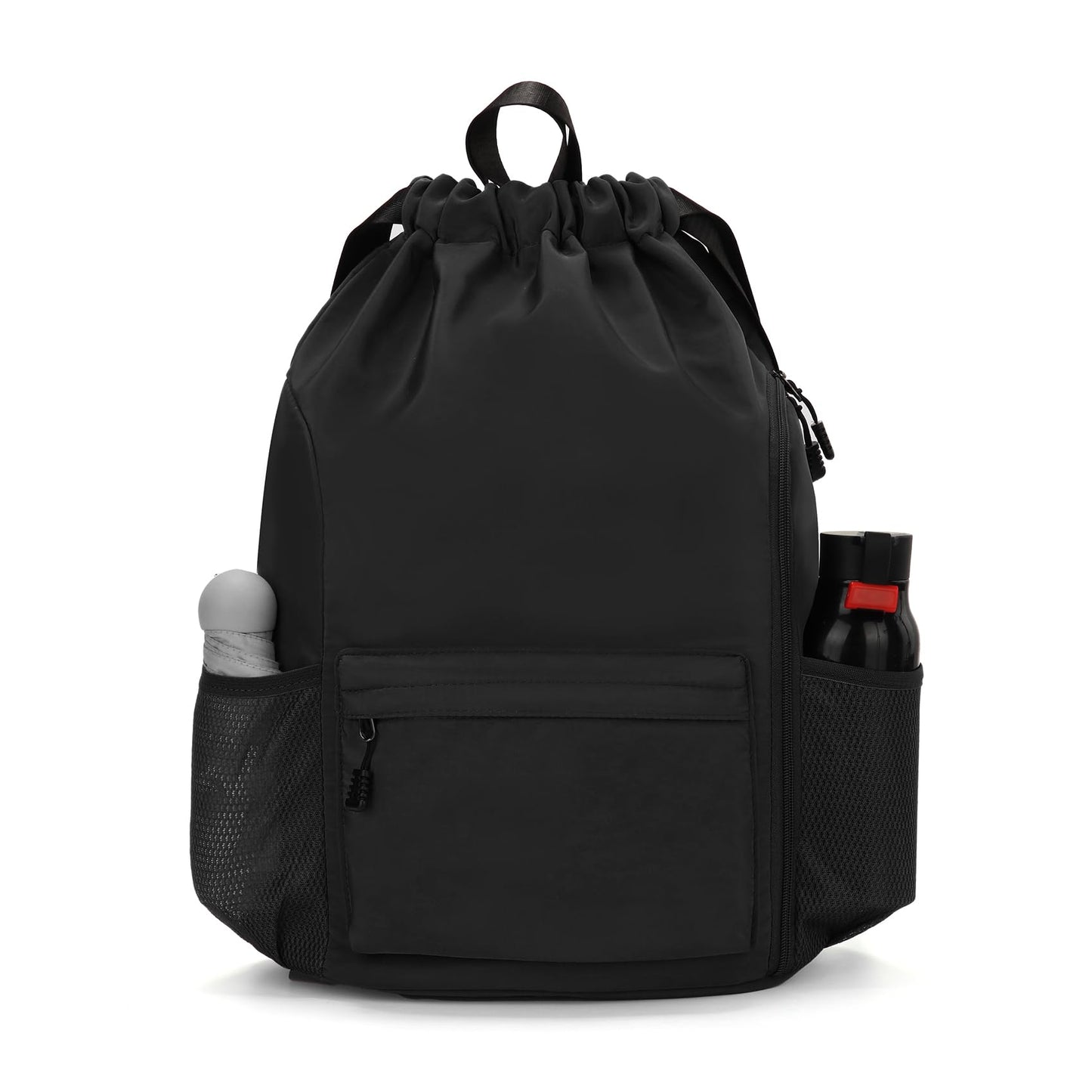 Valleycomfy Waterproof Drawstring Gym Backpack Bag for Men & Women,Sports Gym Bag with Side Pocket Black