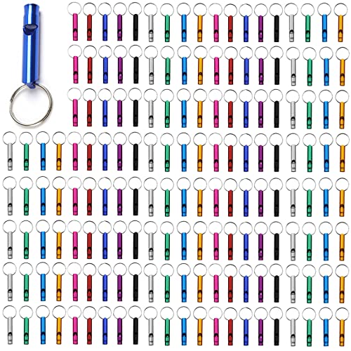 100 Pack Emergency Survival Whistles with Keychains - Loud Aluminum Camping & Hiking Safety Signal