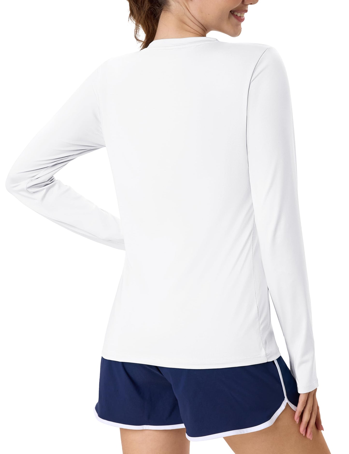 MAGCOMSEN White Long Sleeve Shirt Thumb Hole Women SPF 50 Sun UV Protection Lightweight Breathable Swim Workout Tops M