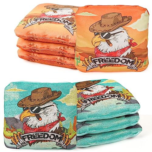 EunHo Cornhole Bags Set of 8 - Dual Sided Slick and Stick, Cow/Eagle Variation