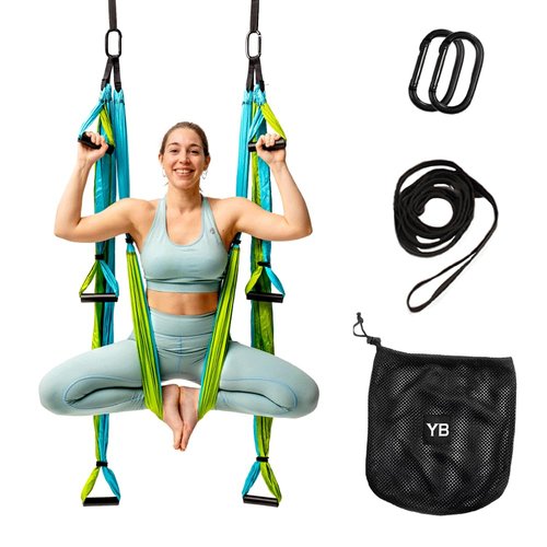 Yoga Trapeze Swing Set for Home & Outdoor | Easy Setup for Strength, Balance & Back Pain Relief | Adjustable Straps & 600lb Capacity, Includes Carrying Bag & Online Tutorials, Aqua