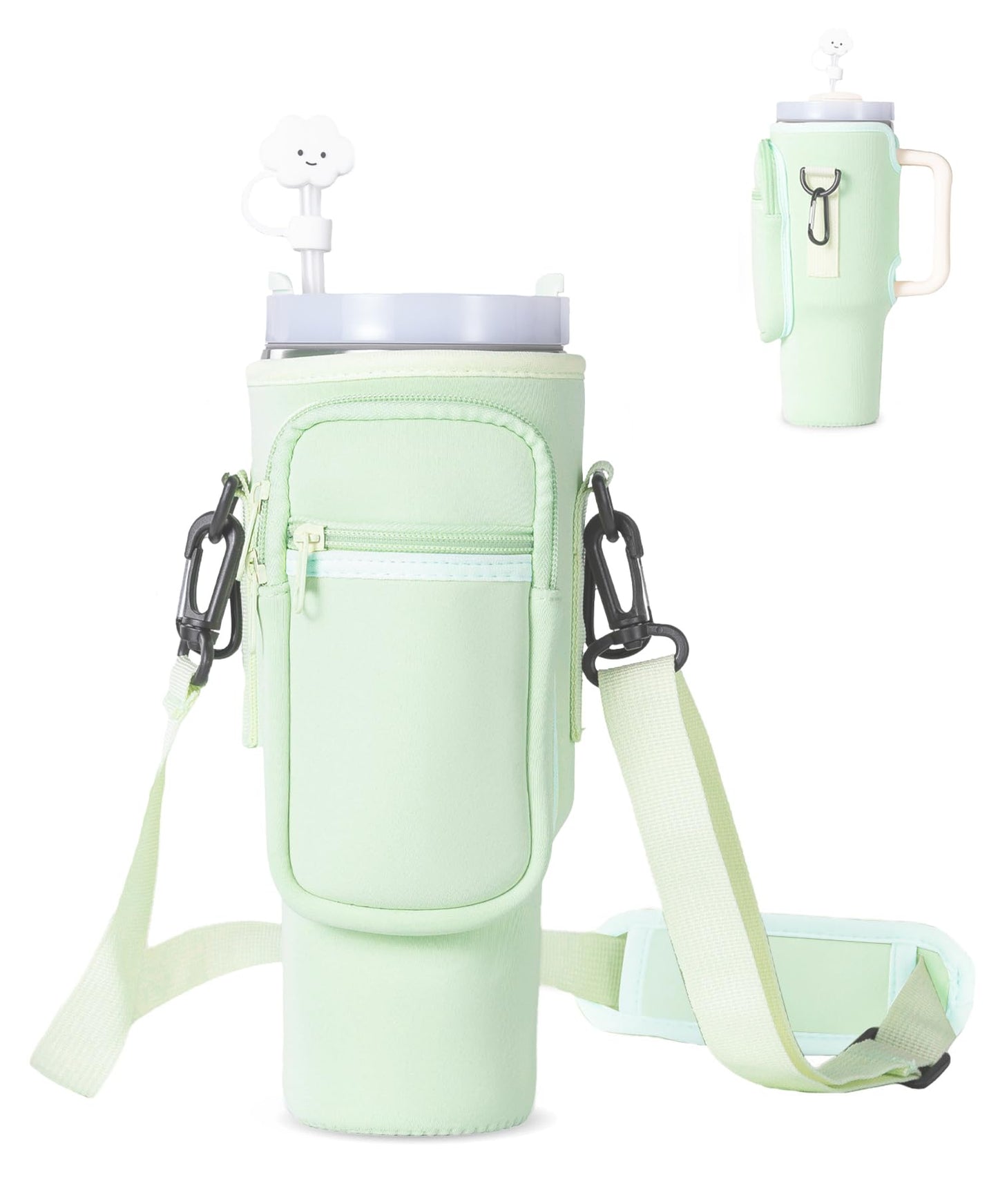 dabria Water Bottle Carrier Bag with Phone Pocket for Stanley 40/30 oz Tumbler Neoprene Water Bottle Holder Pouch with Adjustable Strap Bollus with Straw Cover for Stanley Cup Accessories