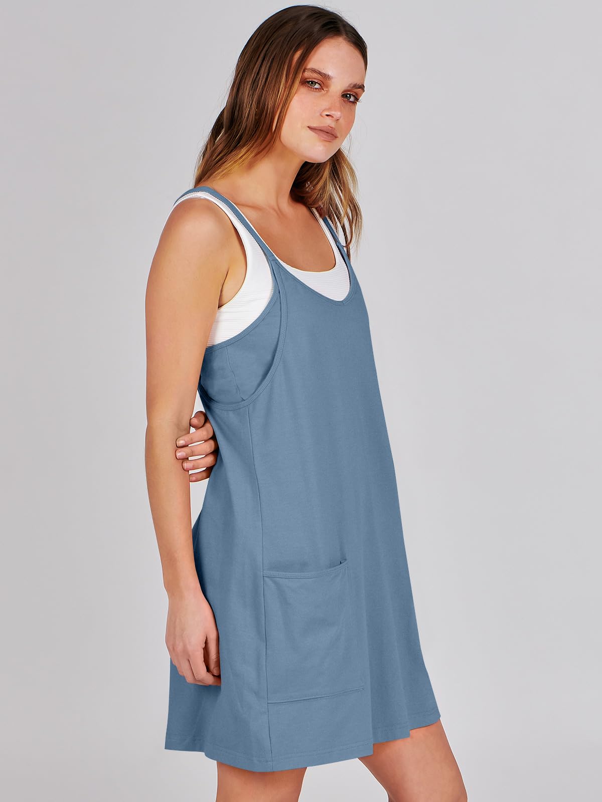 ANRABESS Women Athletic Dress Summer Tennis Workout Active Sports Mini Romper Dress Built in Shorts Travel Vacation Clothes Blue Large
