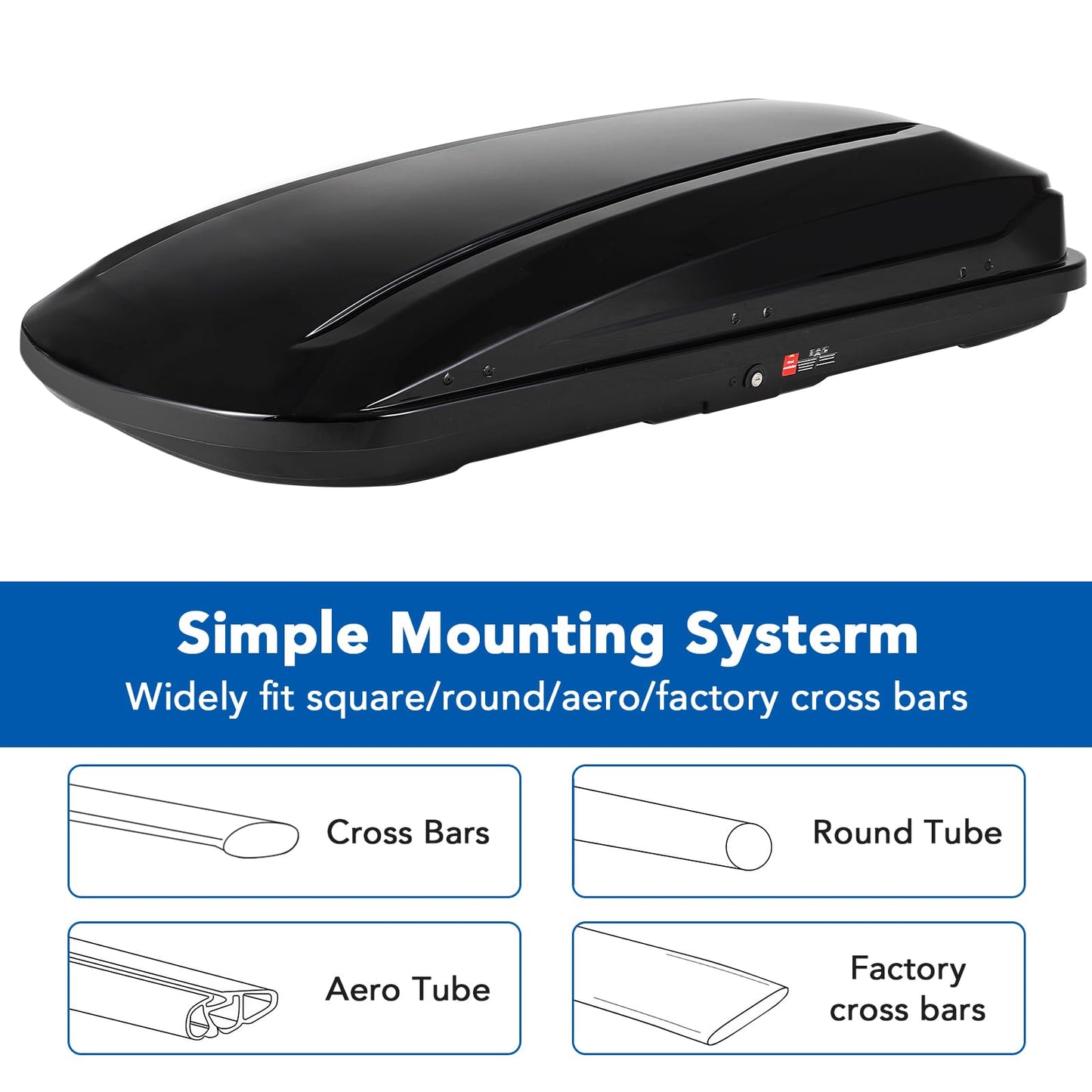 GarveeTech 70 Inch Rooftop Cargo Box Carrier, 17.7 Cubic Ft. Hard Shell Roof Rack Cargo Carrier with Security Keys, 165 Lbs Capacity Waterproof Rooftop Storage Box, Dual Side Opening