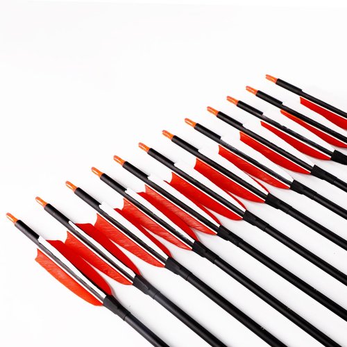 LWANO 30" Carbon Arrows-Archery Target Practice Hunting Arrows with 4" Turkey Feather Spine 500 for Recurve & Long Bow(Pack of 12)
