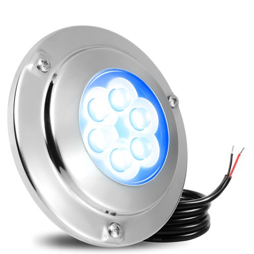 Goldlife 6,000LM Marine Underwater LED Light for Boat, B4-3 Blue, 4.3" 60W DC10-30V 6LED, Dimmable Color-Changing IP68 Submersible Boat Yacht Transom Pontoon Sailboat Light Surface Mount 316 Stainless
