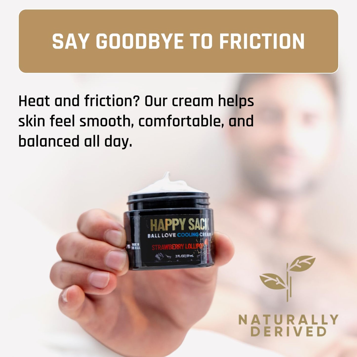 Derm Dude Happy Sack Ball Deodorant & Comfort Cream for Men | Anti-Chafing Sweat Defense, Odor Control, Aluminum-Free Deodorant & Hygiene Products for Men's Private Parts | Strawberry Lollipop, 2oz