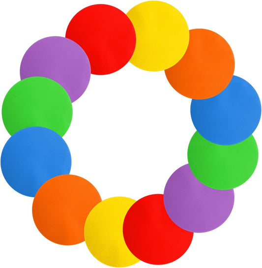 12 Pcs 9 inch Poly Spots Non Slip Rubber Spot Markers, 6 Colors Flat Cones for Sports Training Floor Dots Disc Drill Cones for Soccer Basketball Baseball Gym Sports Speed Agility Training