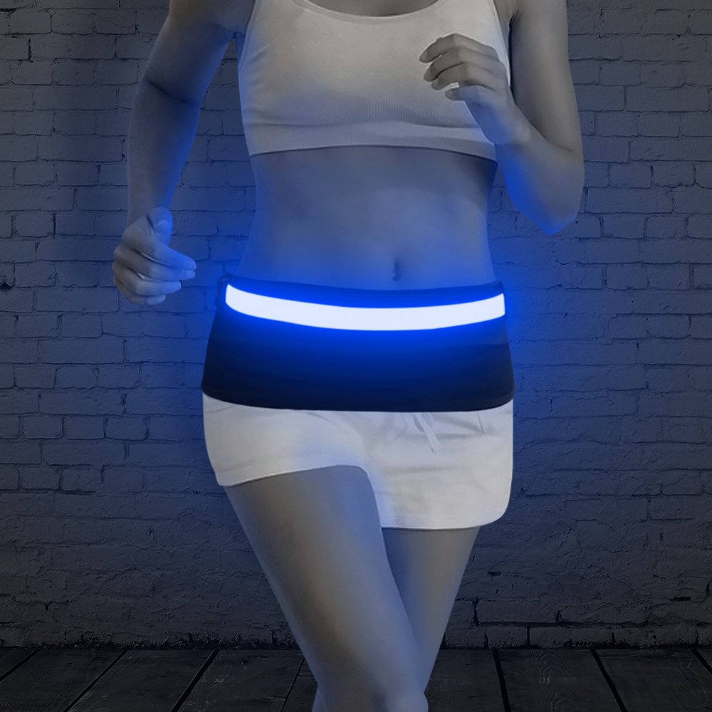 BSEEN LED Running Waist Belt - USB Rechargeable Reflective Glowing LED Waistband, Flashing Safety Light Belt for Runners, Joggers, Walkers, Pet Owners, Cyclists
