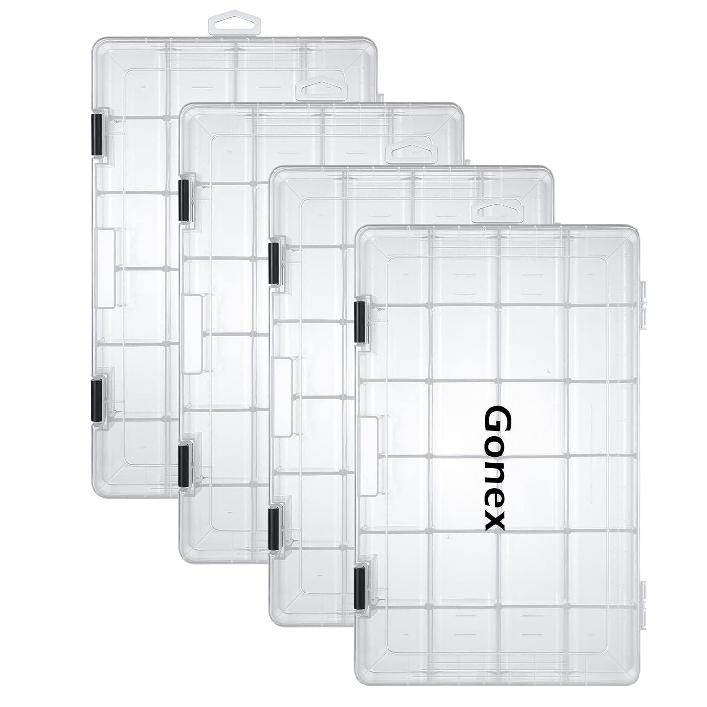 Gonex 3700 Tackle Trays 4 Packs, Transparent Fishing Tackle Boxes Organizer and Storage with Adjustable Dividers, Plastic 3700 Tackle Boxes for Lures, Hooks, & Other Accessories