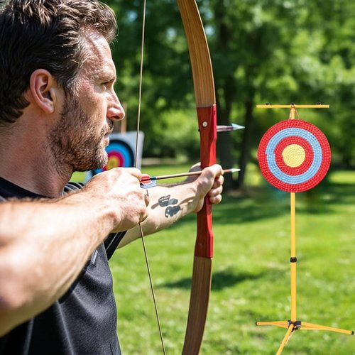 ZSHIGANMA Archery Target Stand, Adjustable Foldable Metal Bow and Arrow Target Tripod Stand Hanging Traditional Straw & Foam Archery Targets & Work Light for Shooting Range Backyard