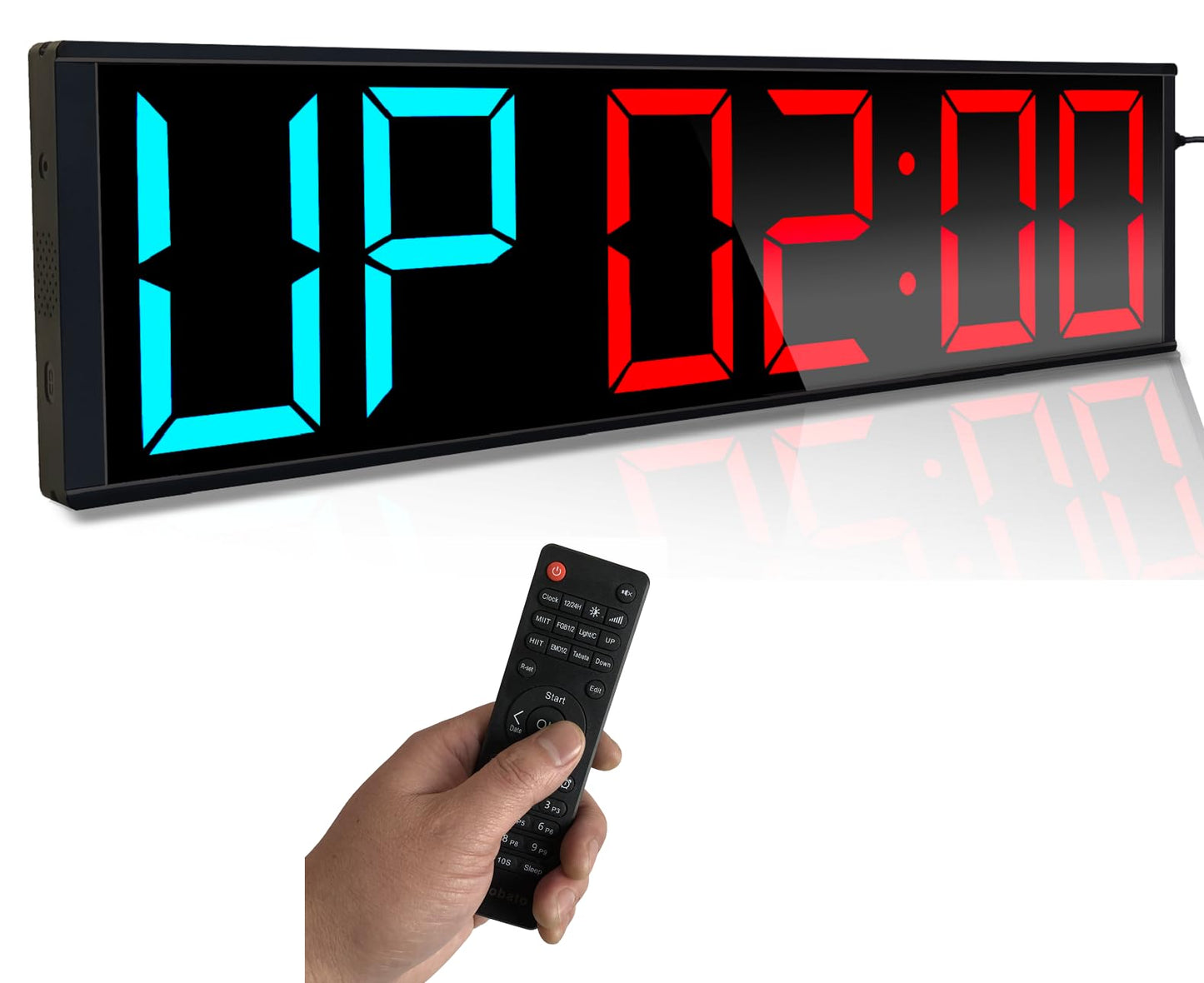 Boyiit 26'' Extra Large Home GYM Timer Clock, Programable Workout Interval Timer, Digital Wall Clock, with 7-color Night Light, 8 Alarm Clocks, Calendar/Temperature, Countdown & Stopwatch (Blue & Red)