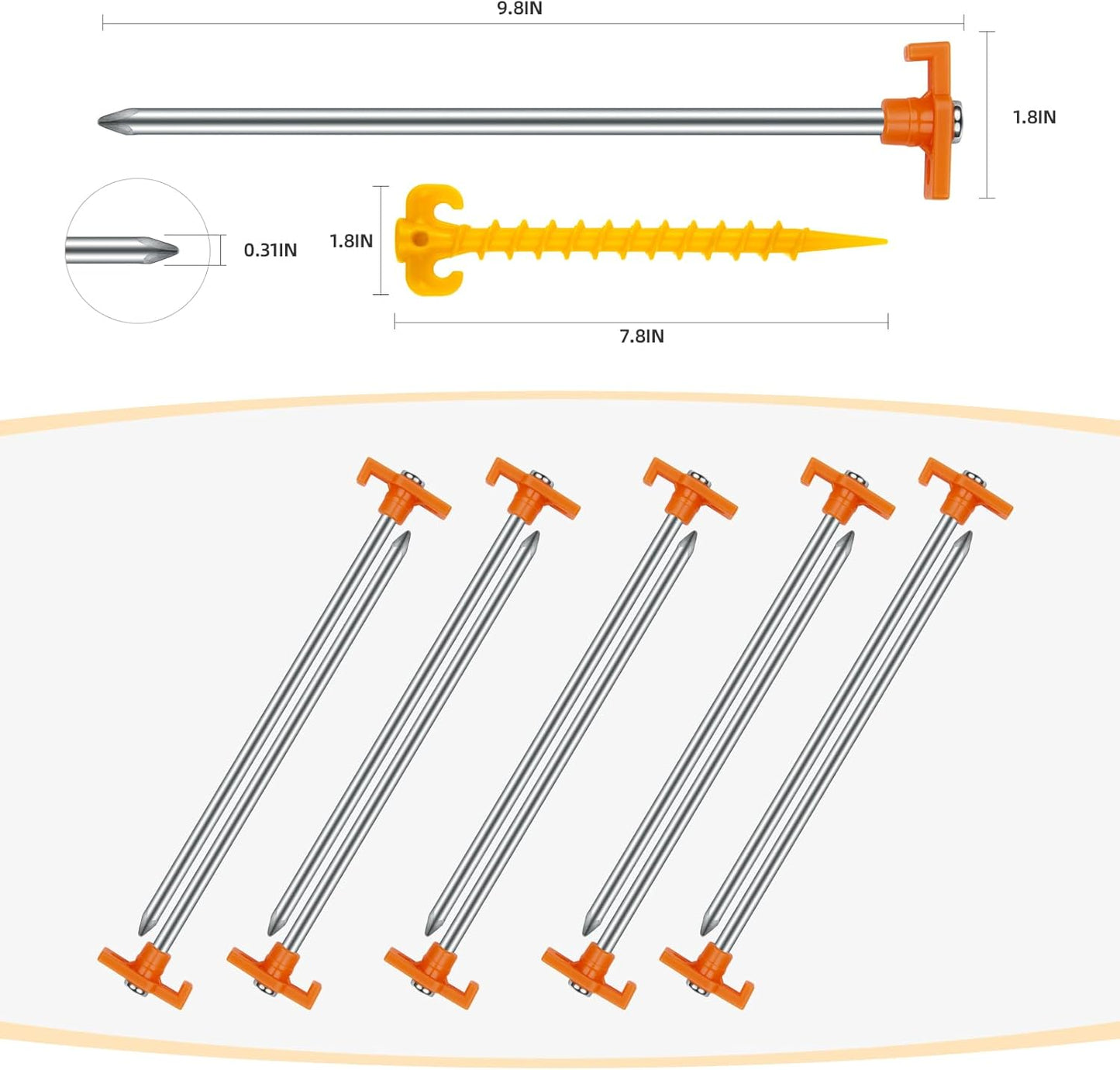 12PCS Tent Stakes Heavy Duty Camping Stakes,AVOFOREST 7.1Inch Non-Rust Metal Tent Pegs Ground Stakes Tent Spikes Camping,Hiking Orange