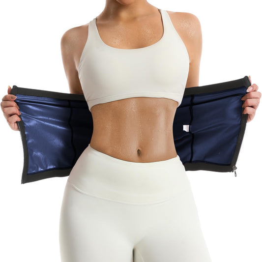 JBT Waist Trimmer for Women, Belly Fat Shaper Band Sweat Sauna Suit for Lower Belly and Workout Thermo Slimming Exercise Gear (Blue, Large)