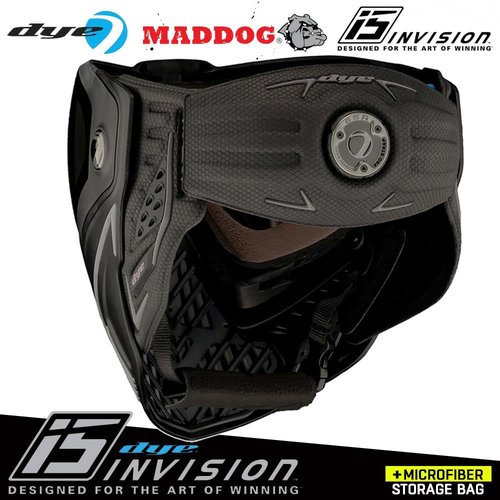 Maddog Dye i5 Thermal Dual-Pane Anti-Fog Lens Paintball Airsoft Mask Goggle System Combo with Microfiber Storage Bag | High Performance Safety Certified Protection - Onyx - Black/Grey