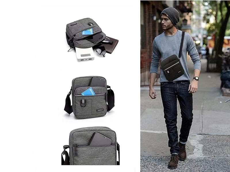 Small Canvas Crossbody Bag for Men — Mini Messenger Phone Bag, Black