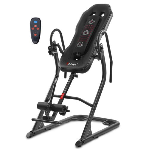 Teclor Advanced Heat and Massage Strength Training Inversion Table for Back Pain Relief,Heavy Duty Inversion Table 350 lbs Capacity with Thickened 3D Memory Foam backrest,Black