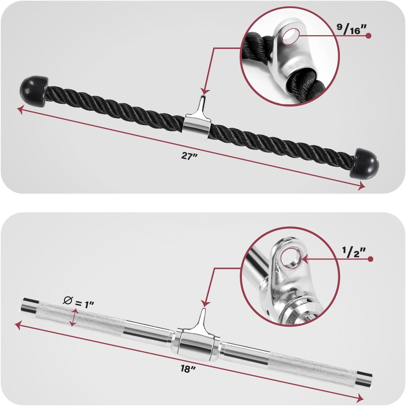 Yes4All Combo Double D Handle & Rubber V-Shape Bar, Multi Cable Machine Accessories, Tricep Press Down Cable Machine Attachment, LAT Pulldown Attachments for Home Gym Set