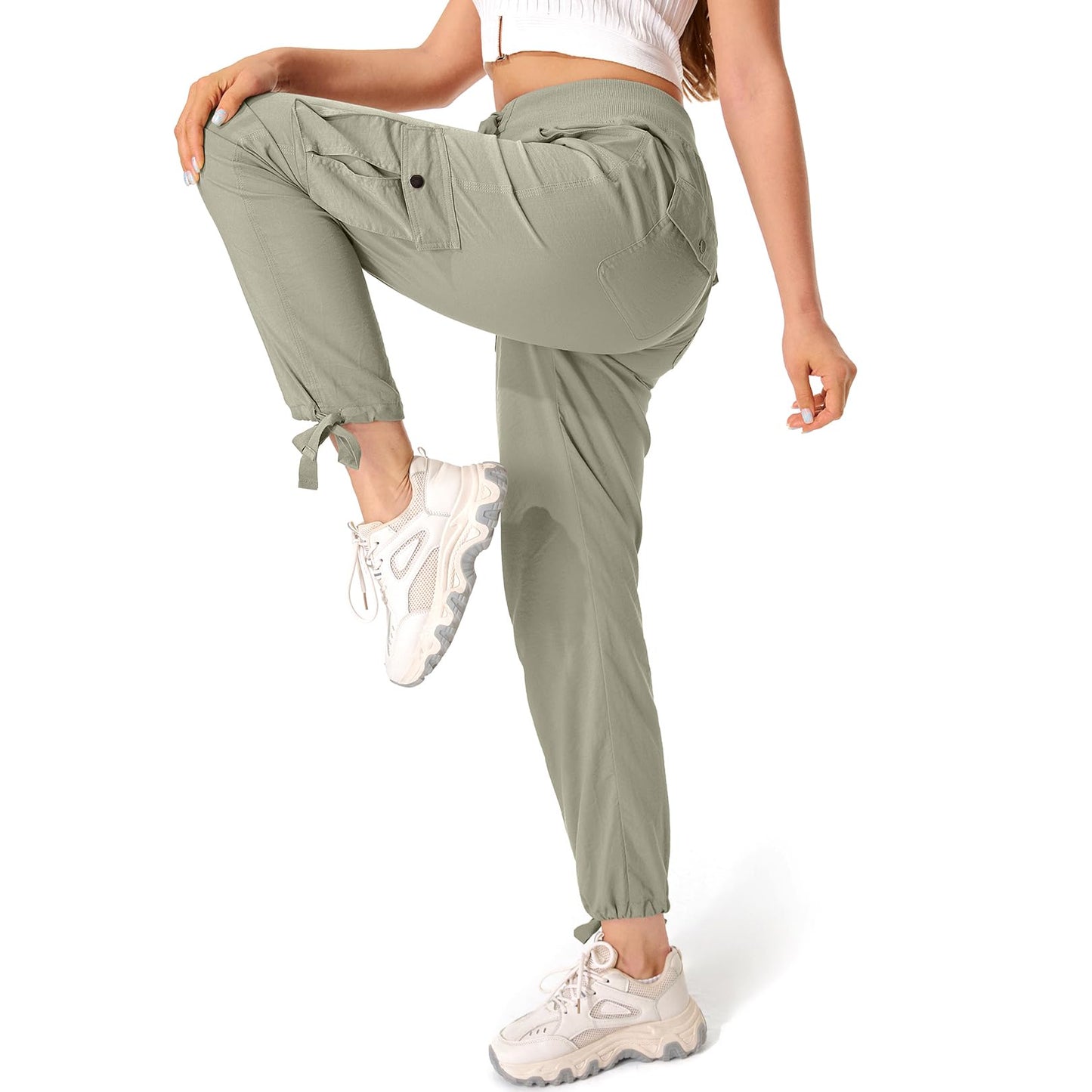 Toomett Cargo Pants Women Lightweight Quick Dry UPF 50 Travel Golf Safari Hiking Pants Joggers,6609,Light Green,XL