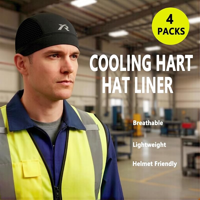 Cooling Skull Cap for Men & Women - Breathable, Sweat-Wicking Helmet Liner - 4psc Black (Variation of THIS listing)