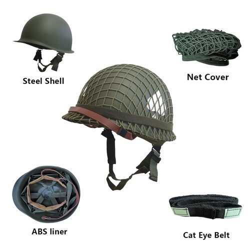 WW2 US Army M1 Helmet Replica with Net Cover Chin Strap & DIY Stickers
