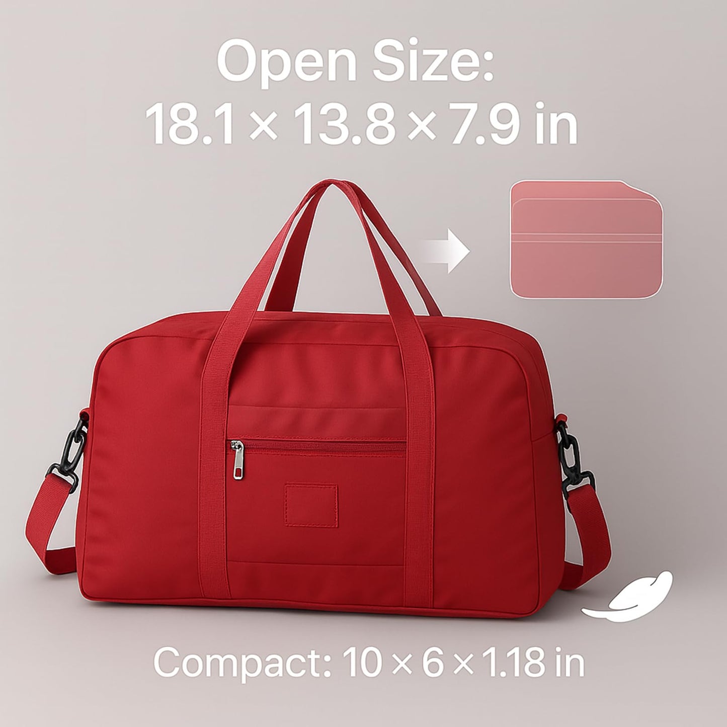PPDVUUT Folding Duffle Bag for Travel – Large Capacity Waterproof Oxford Cloth Weekender Carry On Tote with Crossbody strap, Lightweight Foldable Gym and Overnight Bag (1, Red, Large)
