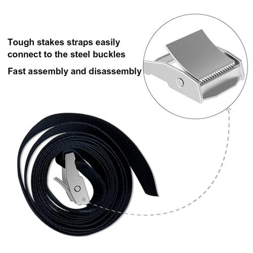 Eurmax USA Trampoline Stakes Heavy Duty Trampoline Parts Corkscrew Shape Steel Stakes Anchor Kit with T Hook for Trampolines -Set of 4 Bonus 4 Strong Belt,Black