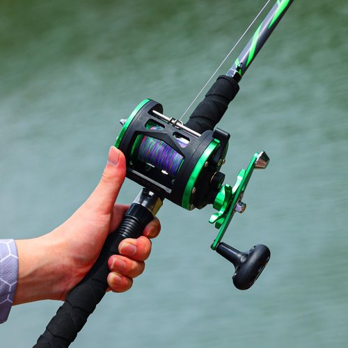 Sougayilang Progressive Glass Fishing Pole Conventional Reel Combo Medium Heavy for Catfish Salmon and Steelhead-7'0"- Green Reel with Right Handed