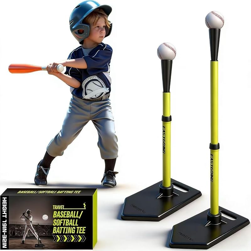 Eastgoing Yellow Baseball Tee for Kids - Adjustable 19-32 in Telescoping Hitting Tee