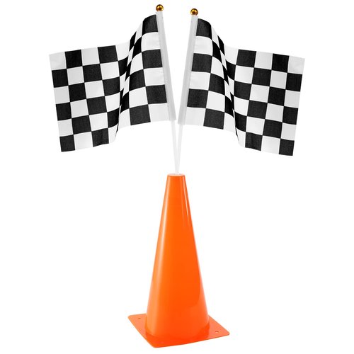 Bekith 12 Pack 12 Inch Plastic Traffic Cones with Racing Chequered Flags, Orange Agility Sports Cones, Thick Soccer Training Cones for Outdoor Activity, Festive Events, Fitness Training