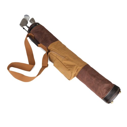 TOURBON Canvas Leather Golf Carry Bag Driving Range Mini Course Training Practice Golf Club Case