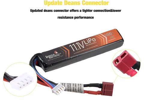 Lancer Tactical Airsoft LiPo Battery Charger Combo-Two Pack of 11.1v 1000mAh Stick Battery & Lipo Balance Charger w/LCD Screen (Safety Charging Bag Included) Dean/Tamiya (Dean)